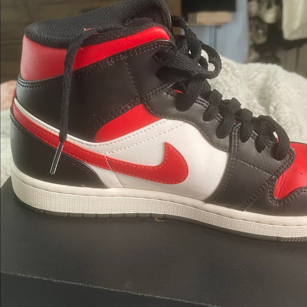 Jordan Air 1 Mid Black Fire Red White Sneakers